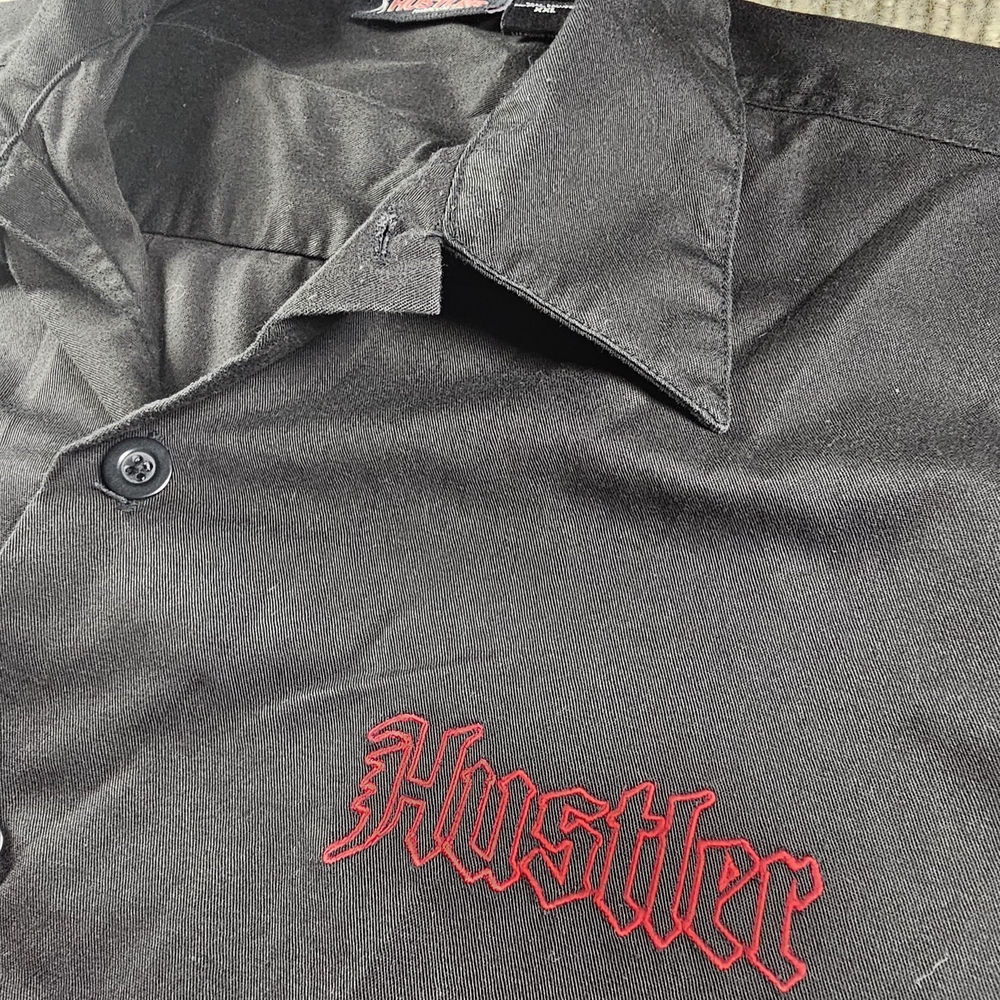 Vintage Hustler Apparel Hustler Black Short Sleeve Button Down Camp Shirt XXL